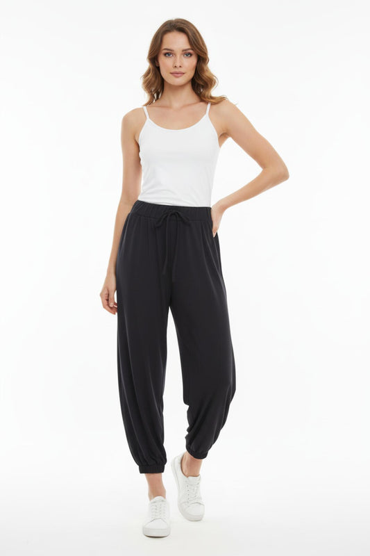 Kadın Paça Lastikli Viskon Şalvar  Siyah