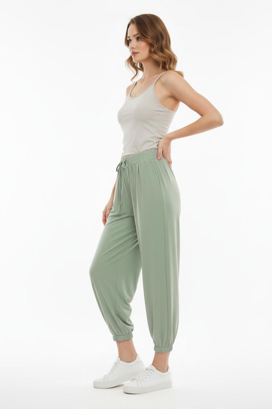 Kadın Paça Lastikli Viskon Şalvar  Yeşil