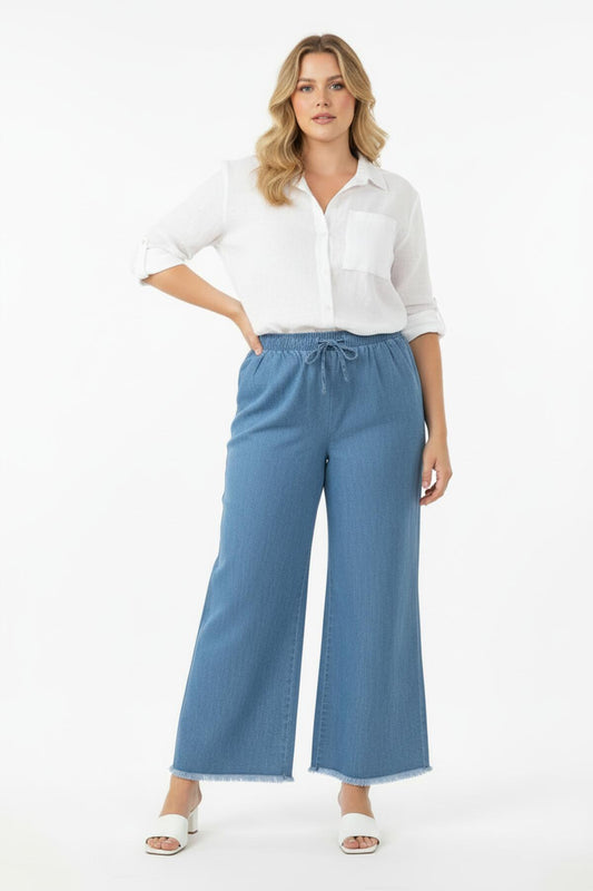 Büyük Beden Bol Paça İnce Kot Pantolon  Mavi