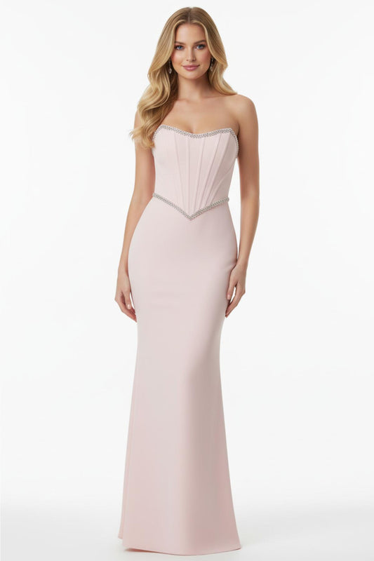 Kadın Taş İşlemeli Uzun Dabl Abiye  Pudra