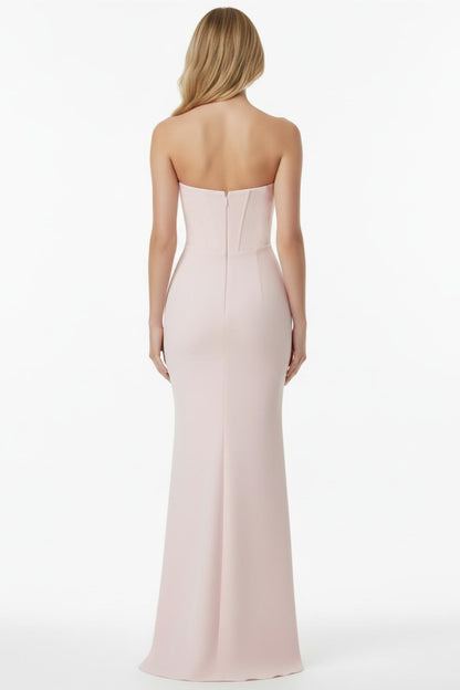 Kadın Taş İşlemeli Uzun Dabl Abiye  Pudra