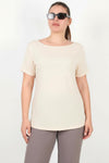 Büyük Beden Kayık Yaka Taşlı Bluz  Ekru