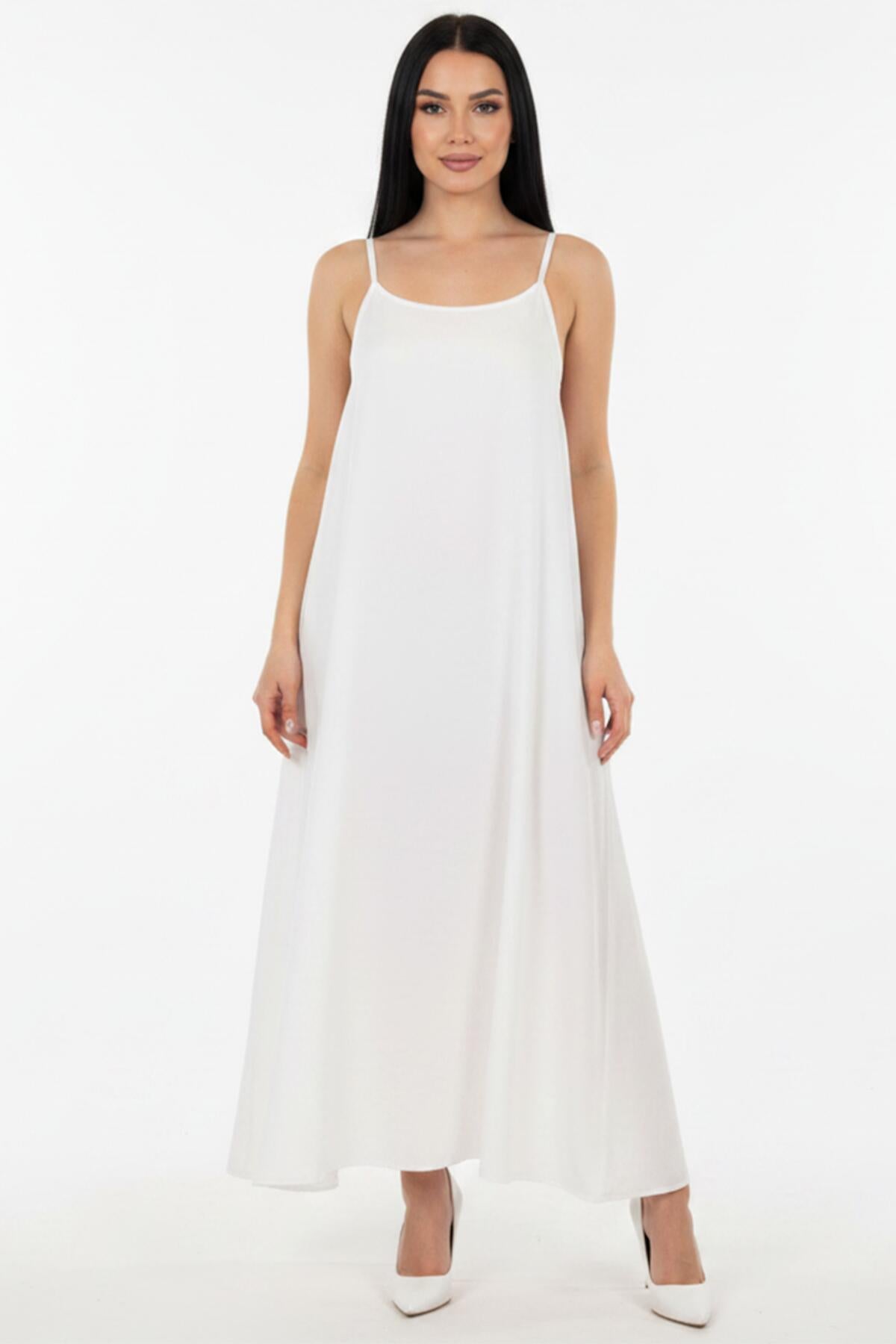 Kadın İp Askılı Elbise  Ekru