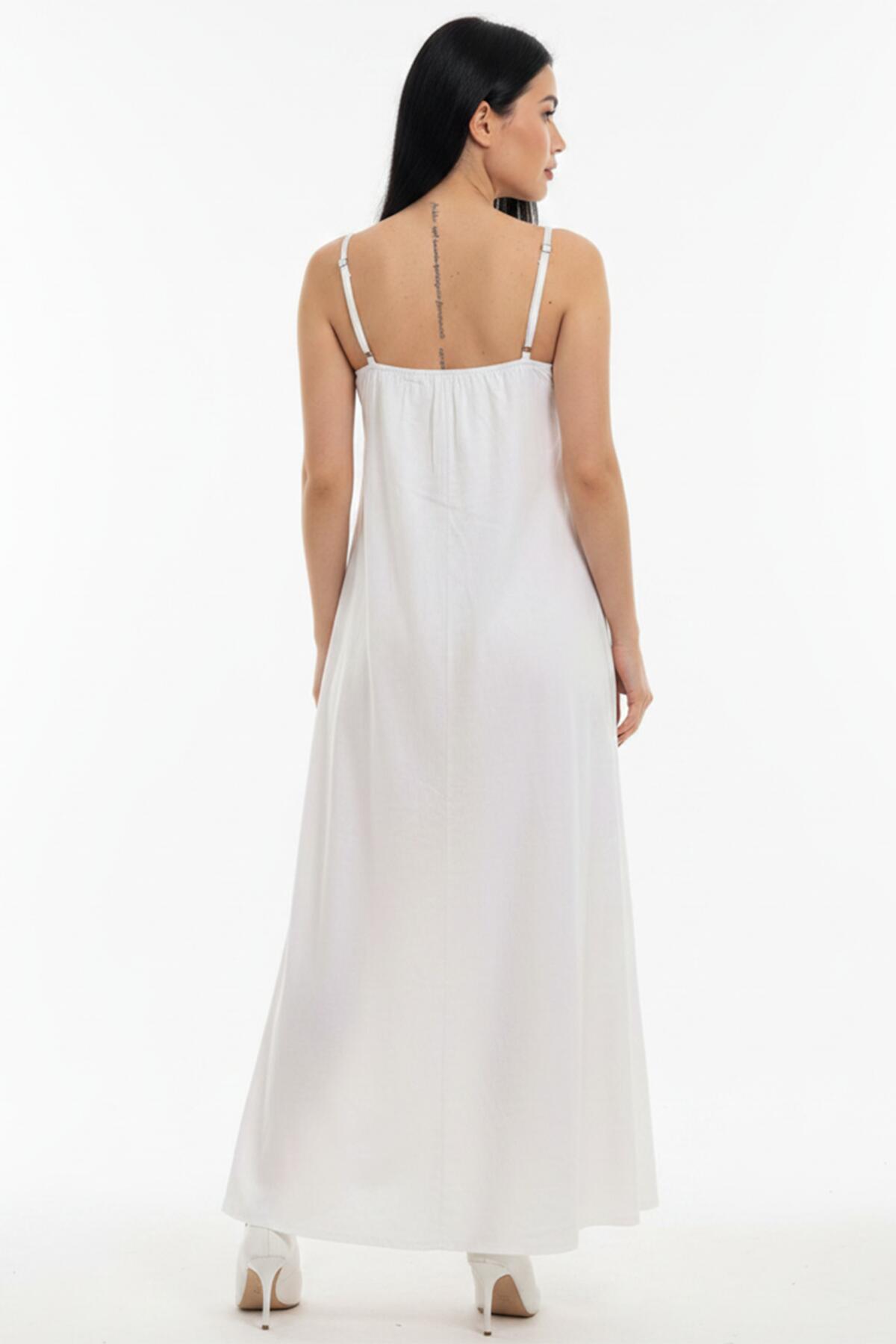 Kadın İp Askılı Elbise  Ekru