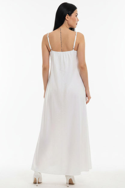 Kadın İp Askılı Elbise  Ekru