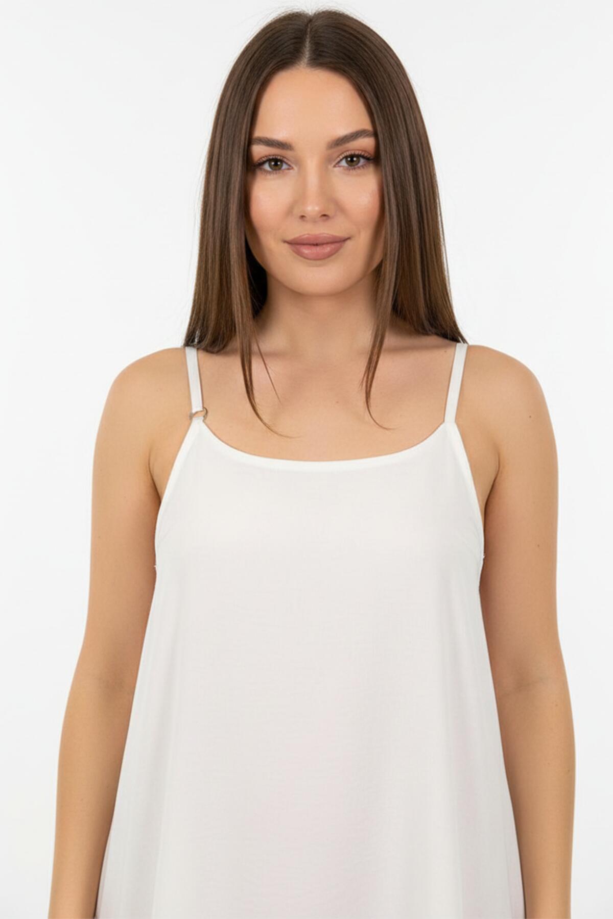 Kadın İp Askılı Elbise  Ekru