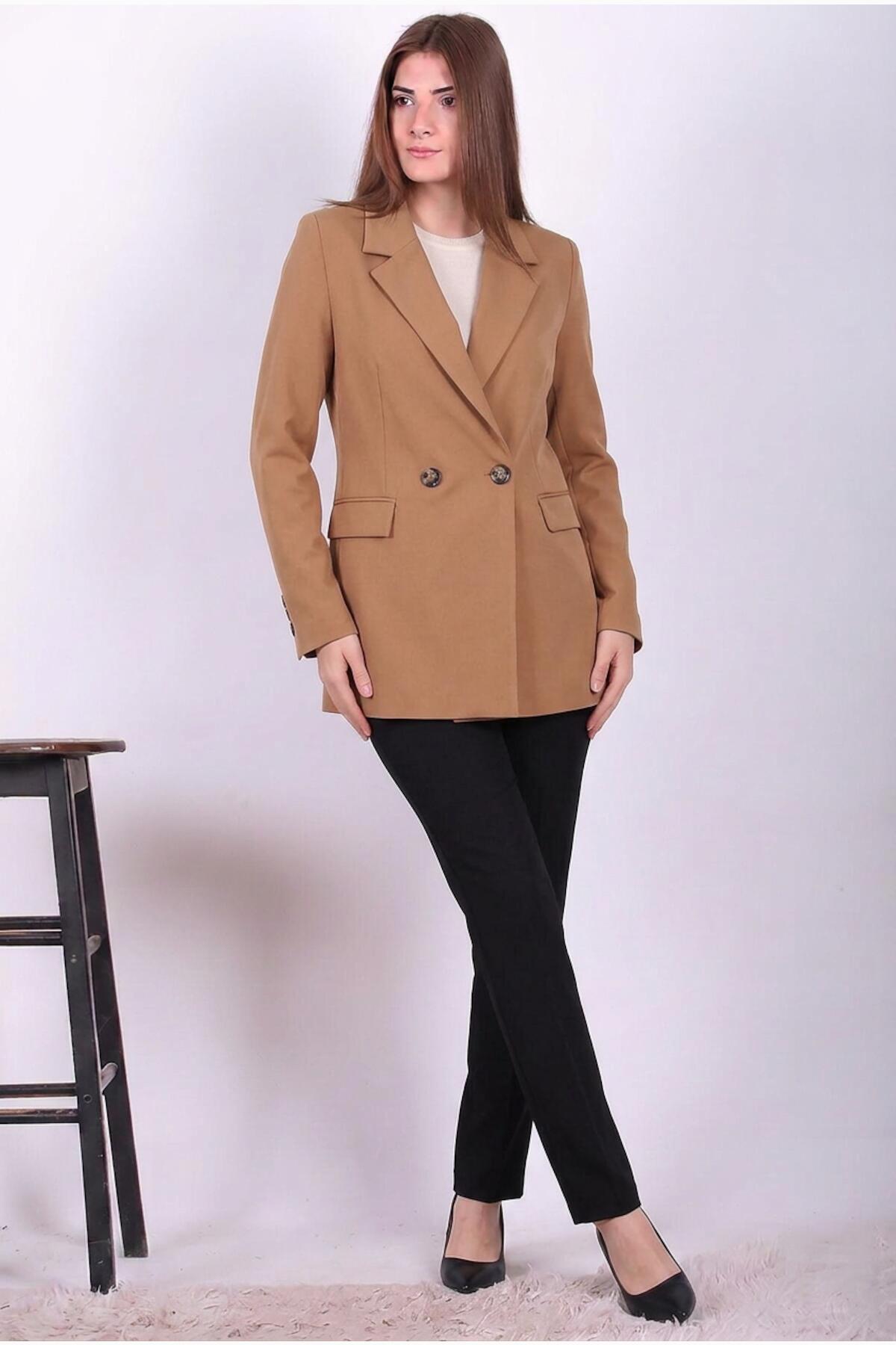 Kadın Ajlan Blazer Ceket  Taba