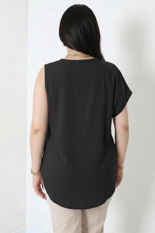 Kadın Tencel Yanı Pileli Bluz  Siyah