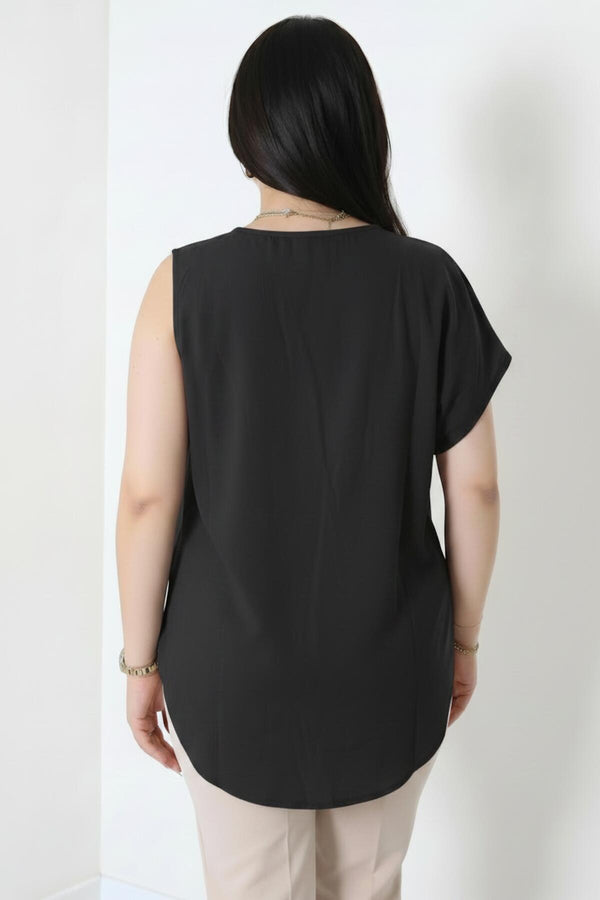 Kadın Tencel Yanı Pileli Bluz  Siyah