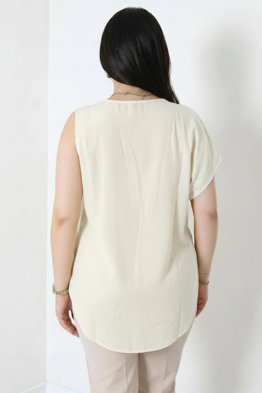 Kadın Tencel Yanı Pileli Bluz  Ekru