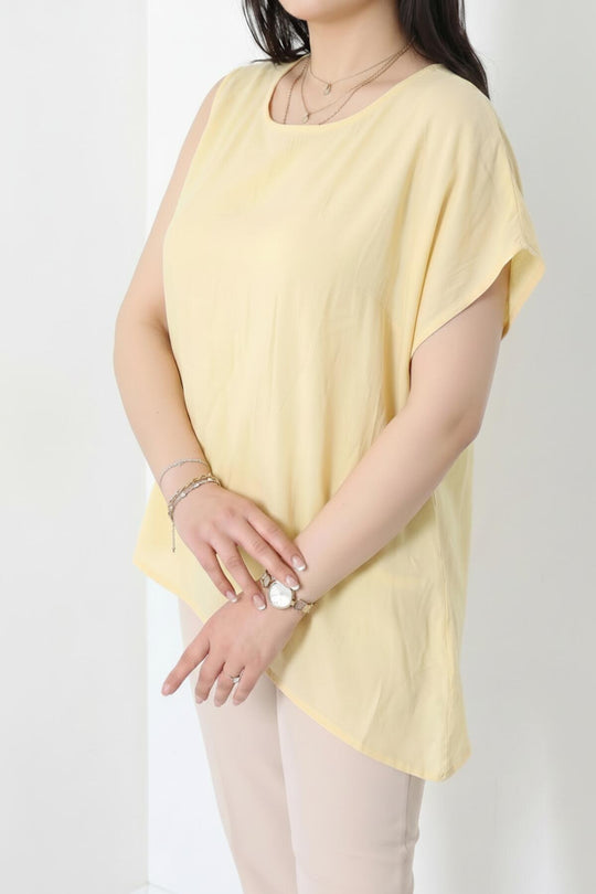 Kadın Tencel Yanı Pileli Bluz  Sarı