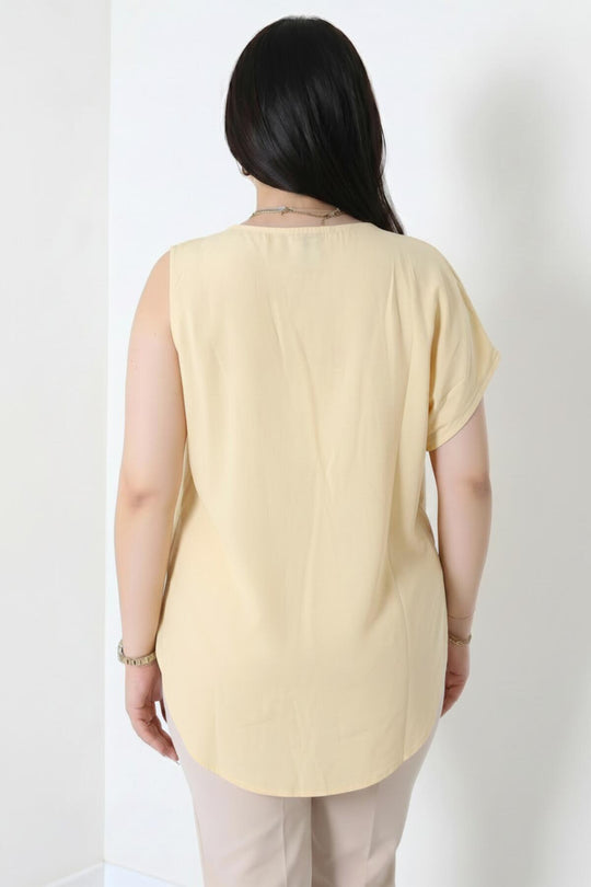 Kadın Tencel Yanı Pileli Bluz  Sarı
