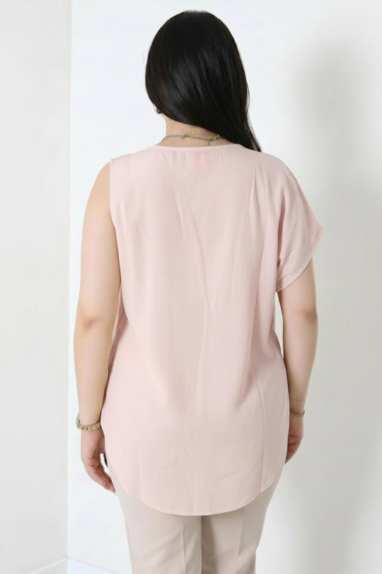 Kadın Tencel Yanı Pileli Bluz  Pembe