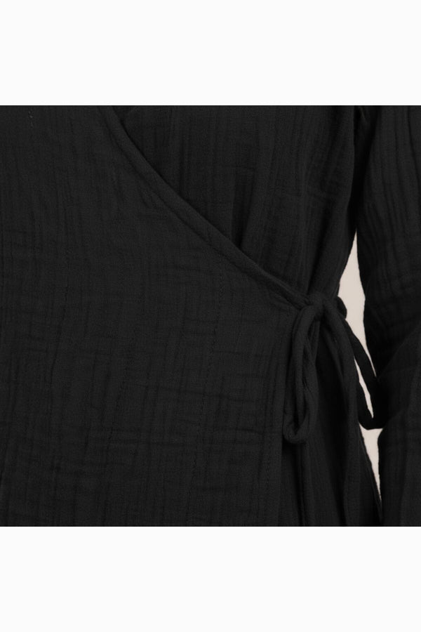 Kadın Müslin Kruvaze Kimono Tunik  Siyah