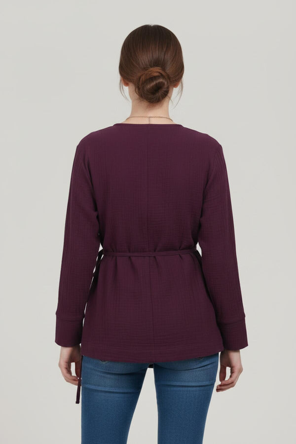 Kadın Müslin Kruvaze Kimono Tunik  Mürdüm