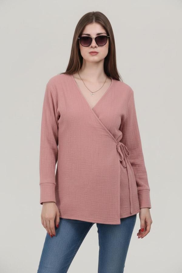 Kadın Müslin Kruvaze Kimono Tunik  Pembe