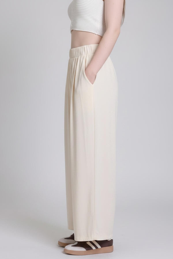 Kadın Tencel Paça Pileli Şalvar  Ekru
