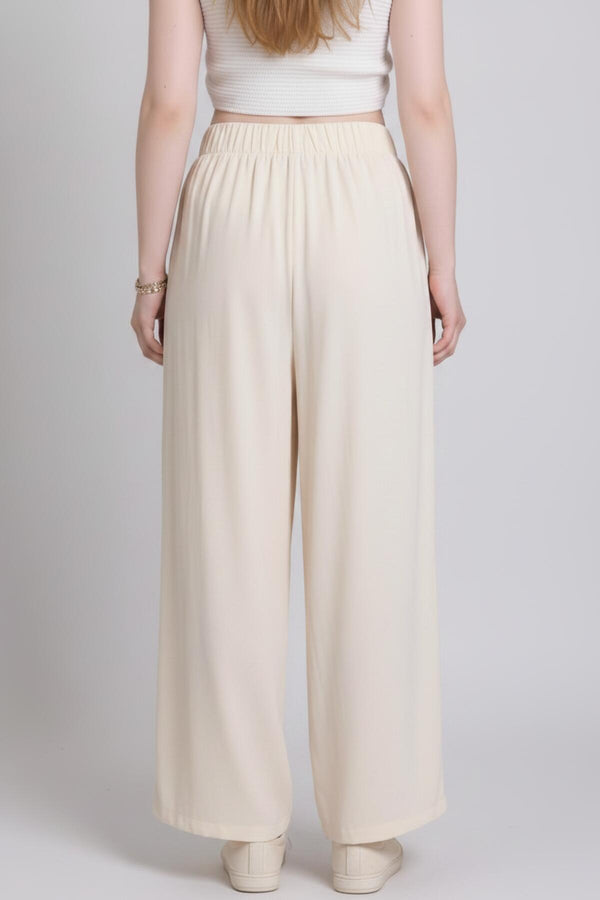 Kadın Tencel Paça Pileli Şalvar  Ekru