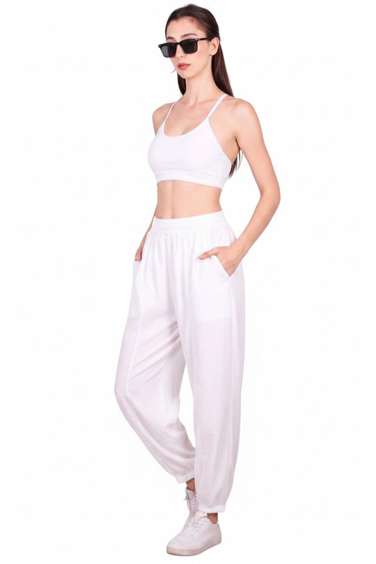 Kadın Tencel Çimalı Balon Pantolon  Beyaz