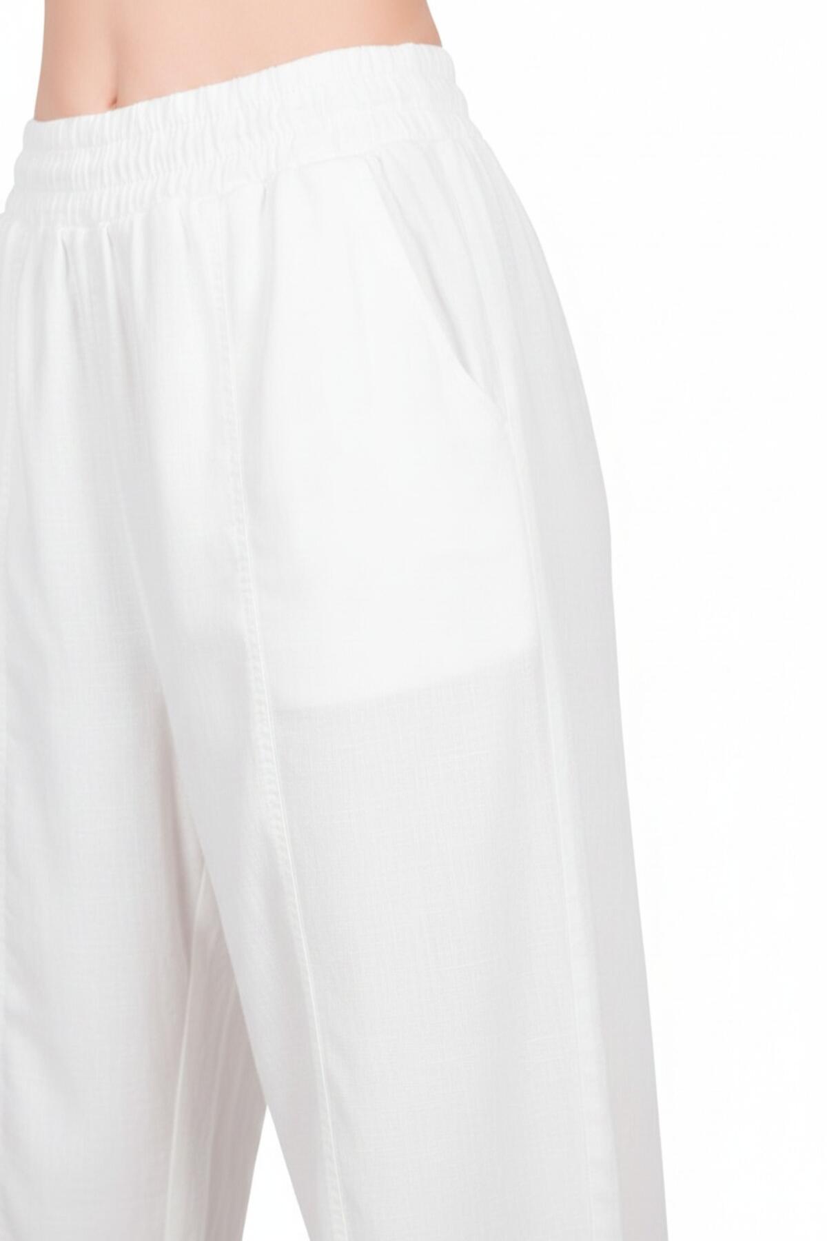 Kadın Tencel Çimalı Balon Pantolon  Beyaz