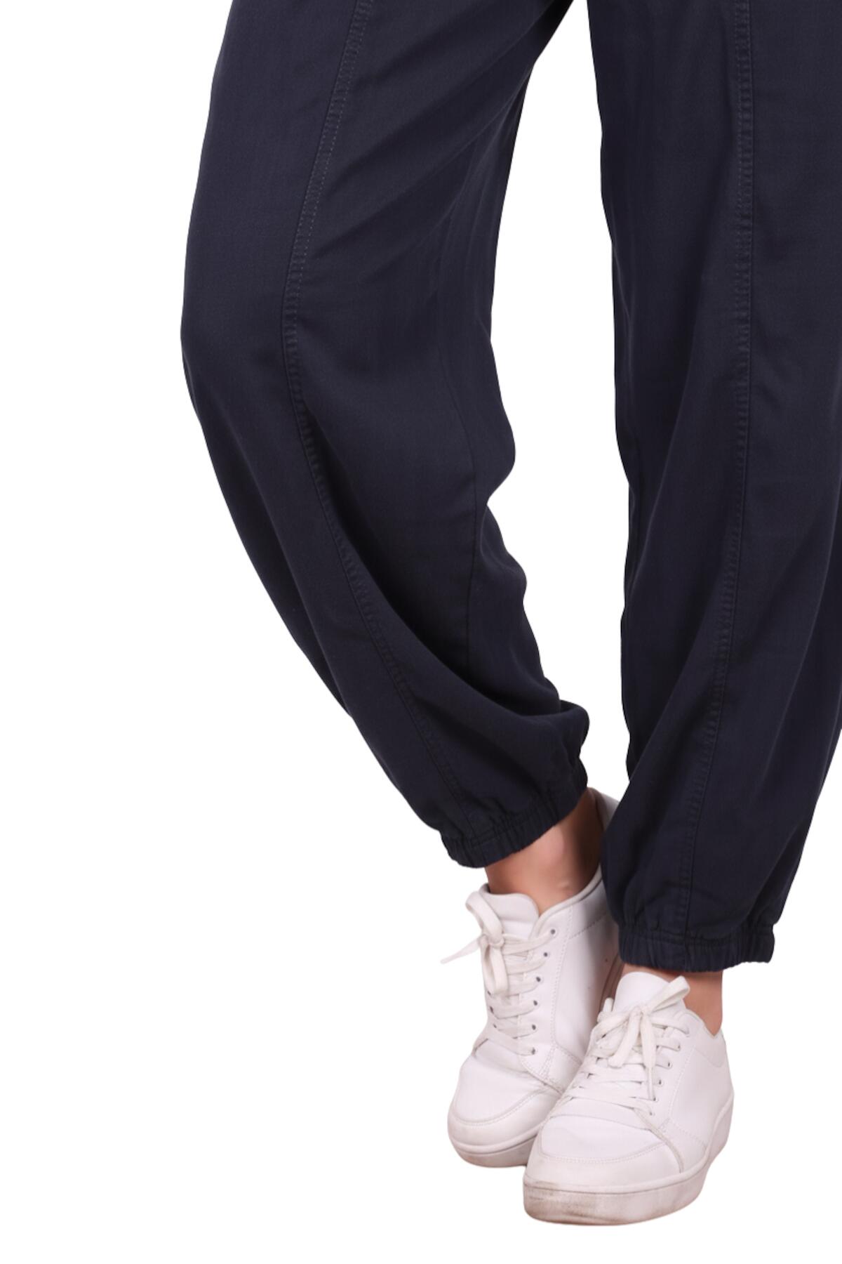Kadın Tencel Çimalı Balon Pantolon  Lacivert