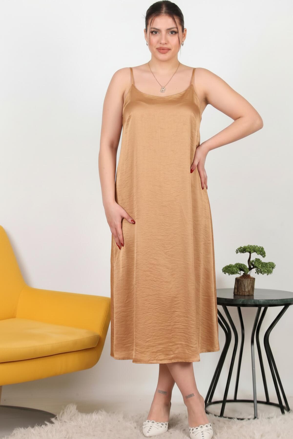 Kadın İp Askılı Elbise  Camel