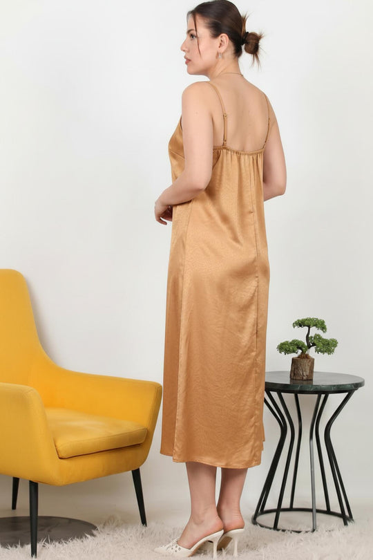Kadın İp Askılı Elbise  Camel