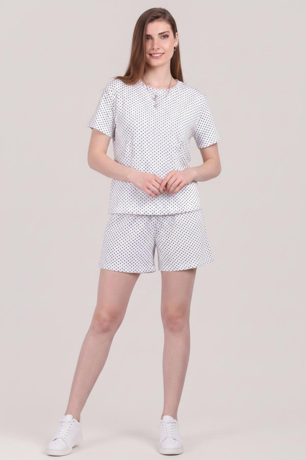 Kadın Desenli Kısa Kol Pijama Takımı  Gri
