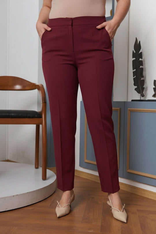 Büyük Beden Kumaş Pantolon  Bordo