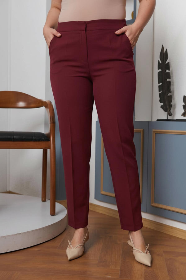 Büyük Beden Kumaş Pantolon  Bordo