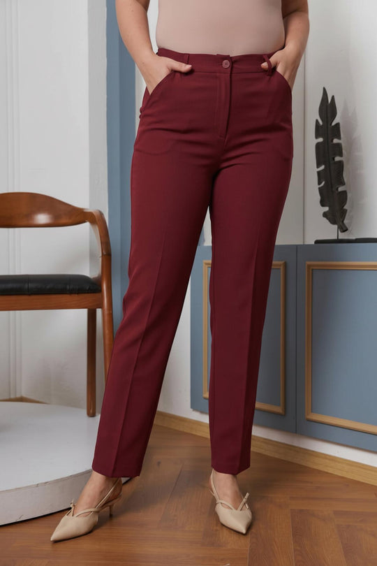 Büyük Beden Kumaş Pantolon  Bordo