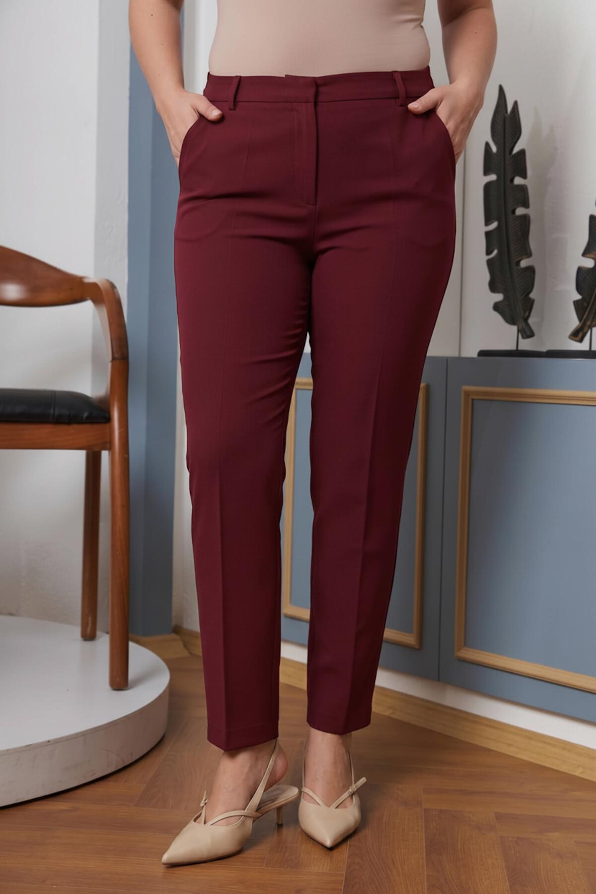 Büyük Beden Kumaş Pantolon  Bordo