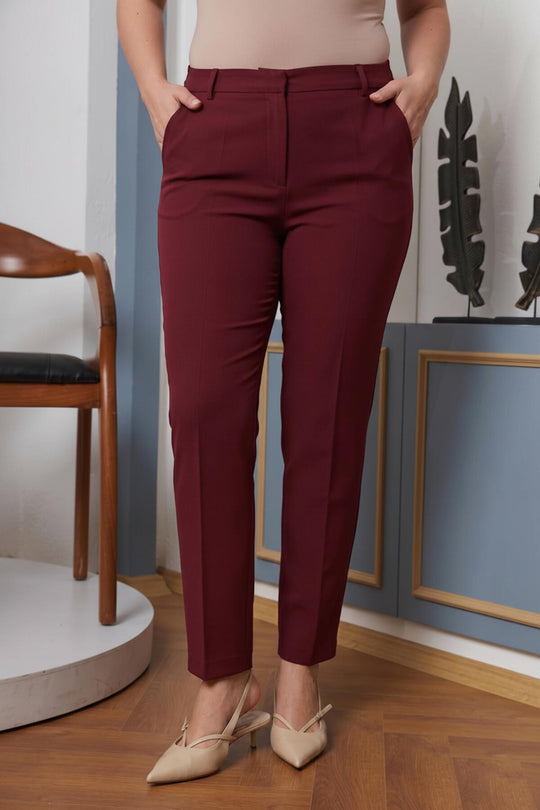 Büyük Beden Kumaş Pantolon  Bordo