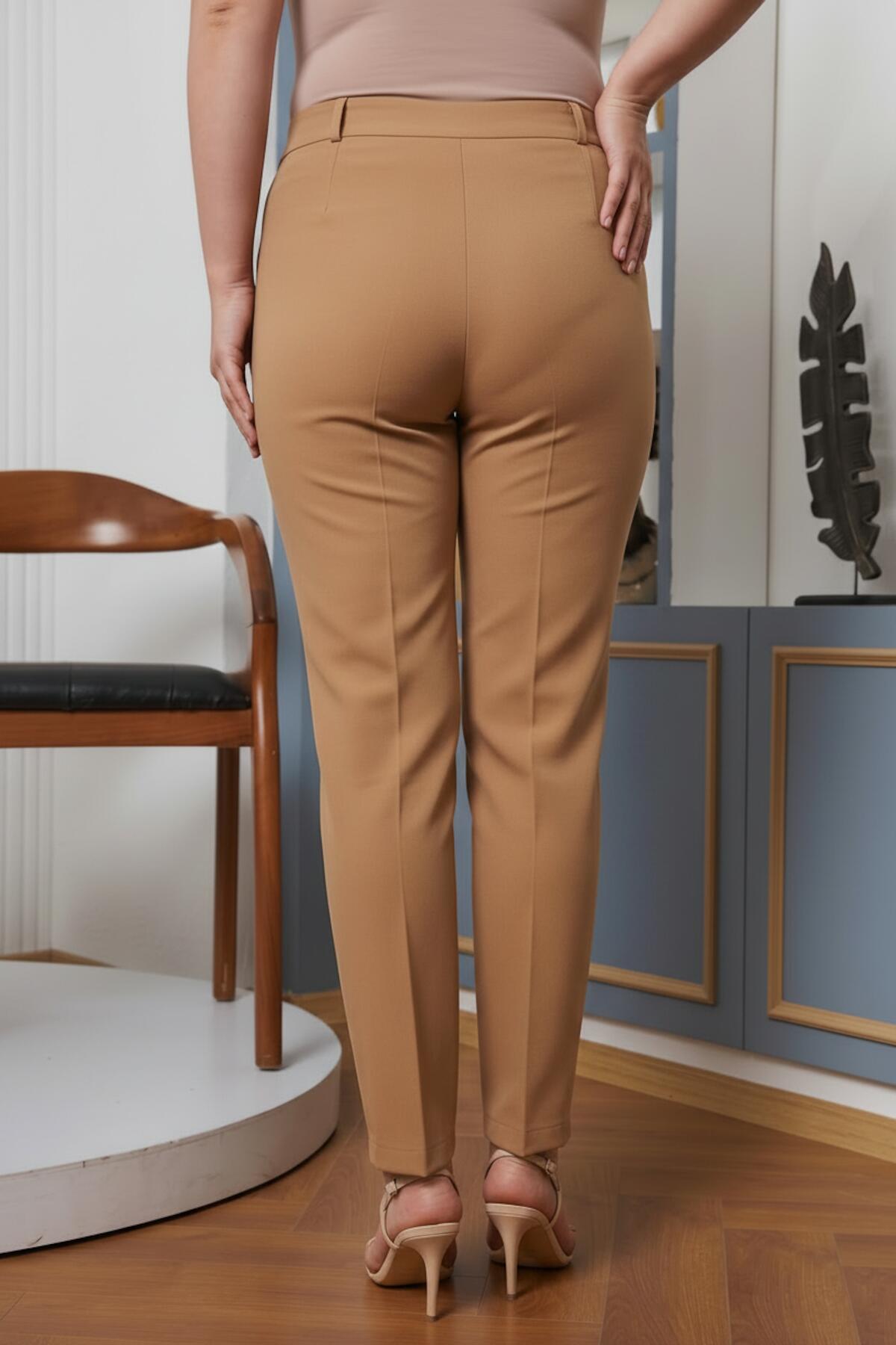 Büyük Beden Kumaş Pantolon  Bej