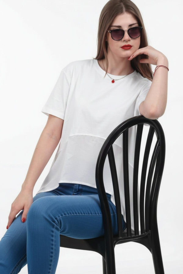 Kadın Tencel Garnili Bluz  Ekru