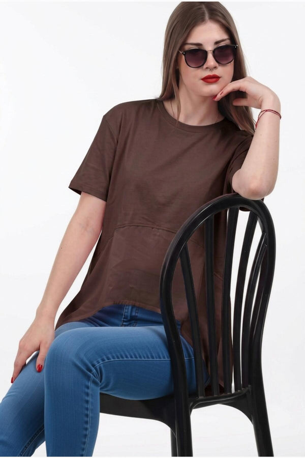 Kadın Tencel Garnili Bluz  Kahverengi