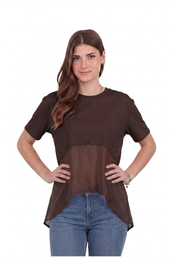 Kadın Tencel Garnili Bluz  Kahverengi