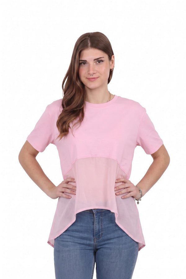 Kadın Tencel Garnili Bluz  Pembe