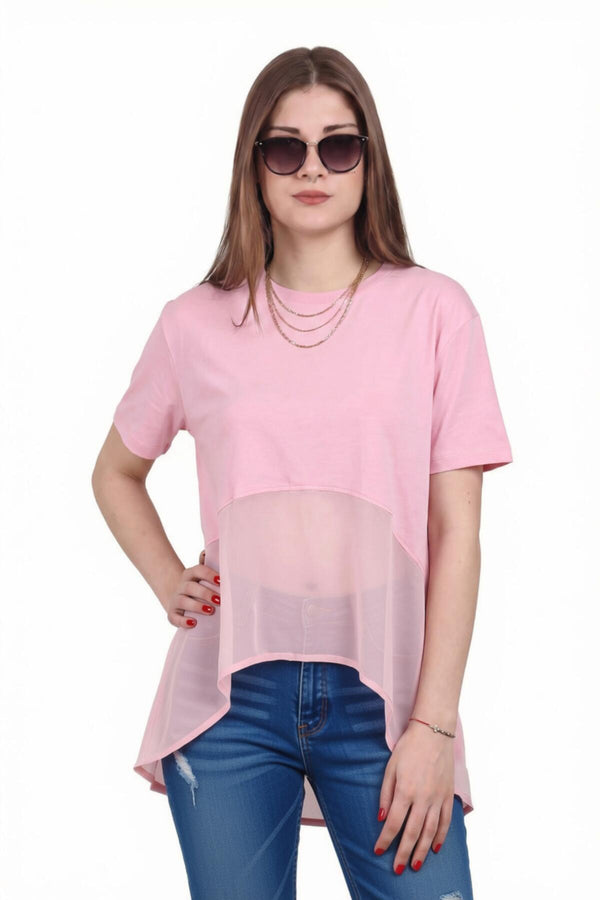 Kadın Tencel Garnili Bluz  Pembe