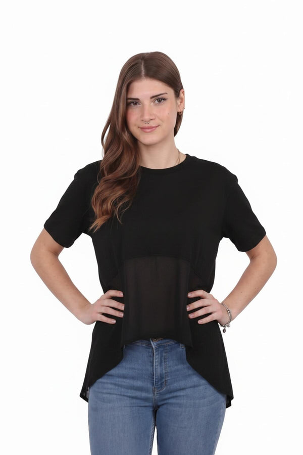 Kadın Tencel Garnili Bluz  Siyah