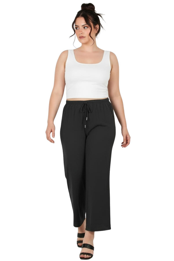 Büyük Beden Tencel Geniş Paça Pantolon  Füme