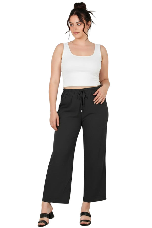 Büyük Beden Tencel Geniş Paça Pantolon  Füme