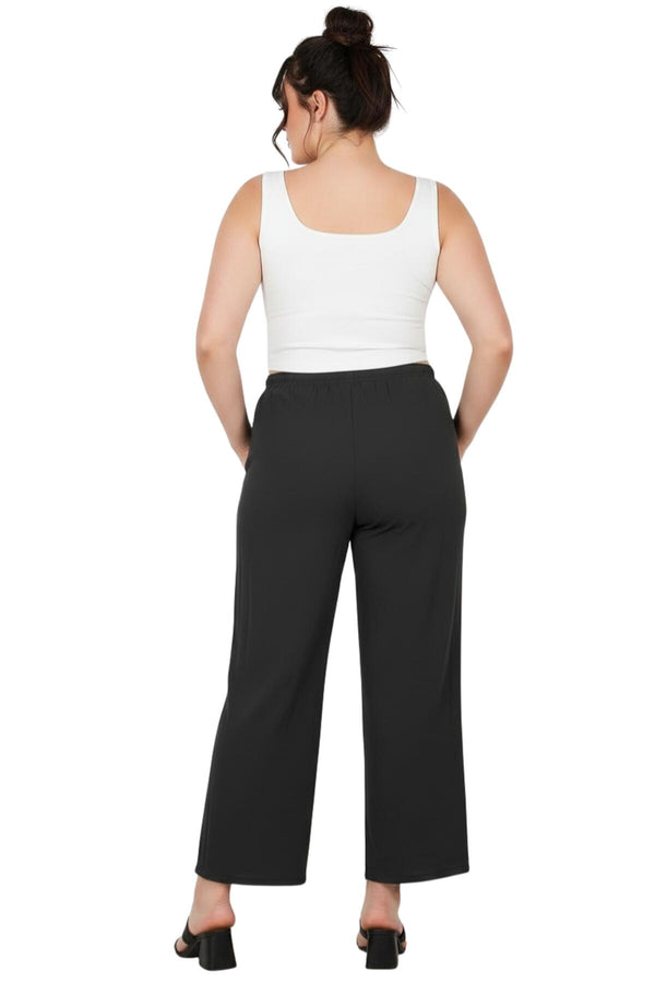 Büyük Beden Tencel Geniş Paça Pantolon  Füme