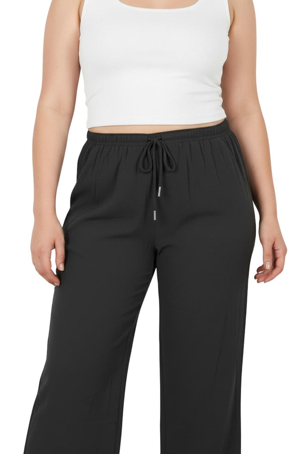 Büyük Beden Tencel Geniş Paça Pantolon  Füme