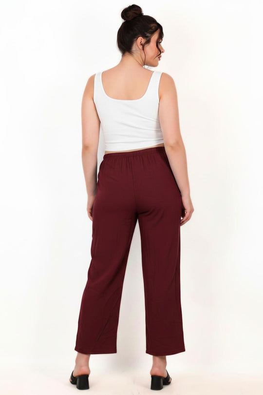 Büyük Beden Tencel Geniş Paça Pantolon  Bordo