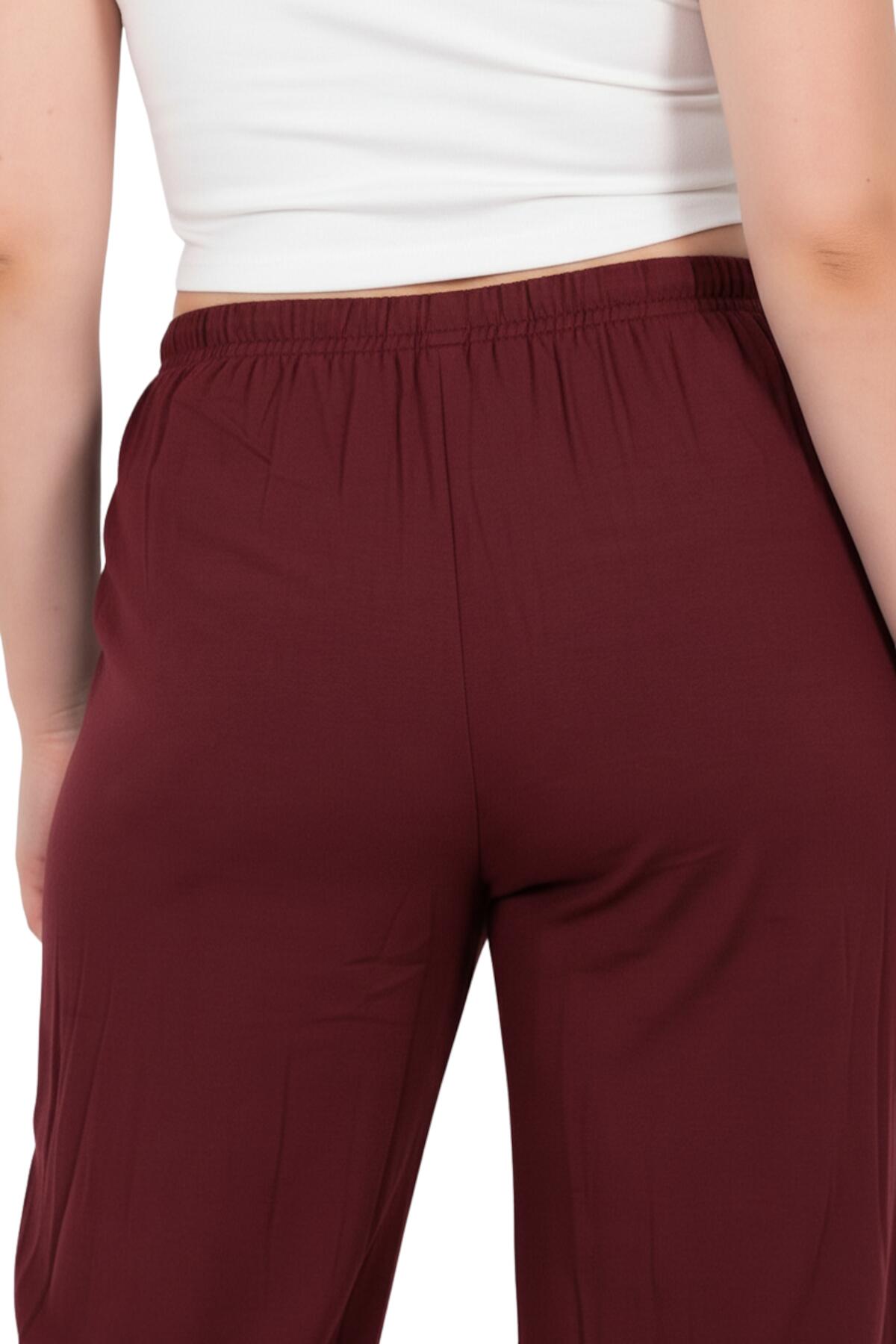 Büyük Beden Tencel Geniş Paça Pantolon  Bordo