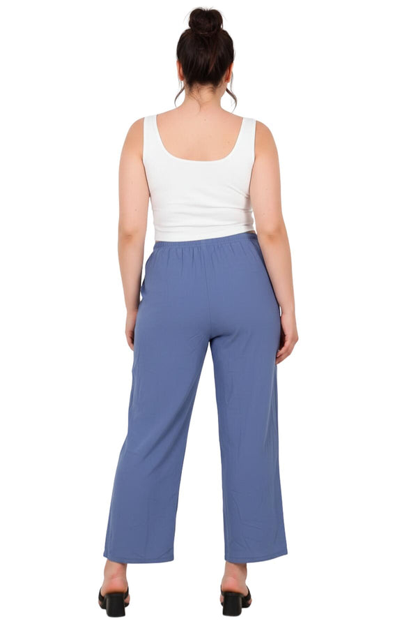 Büyük Beden Tencel Geniş Paça Pantolon  İndigo