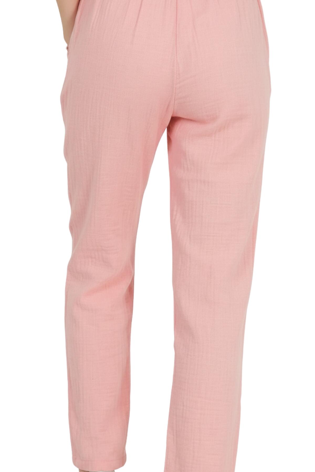 Kadın Çimalı Müslin Pantolon  Pembe