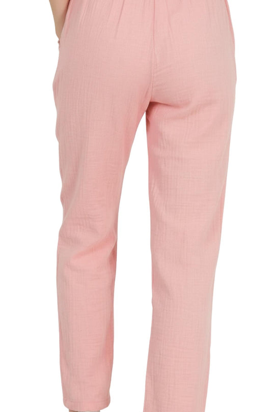 Kadın Çimalı Müslin Pantolon  Pembe