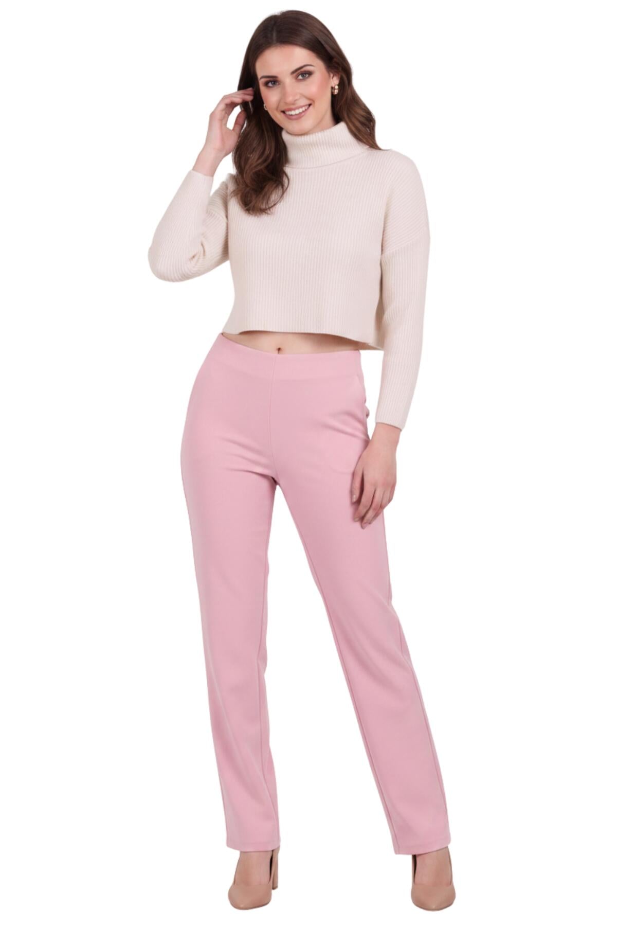 Kadın Bel Lastikli Bol Paça Pantolon  Pembe